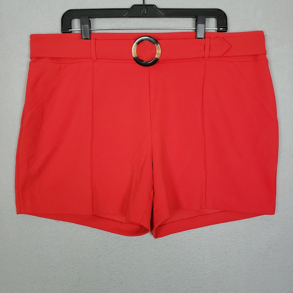 High Waist Pleated Trouser Shorts Red With Tortoise Shell Belt Retro Summer Mod
